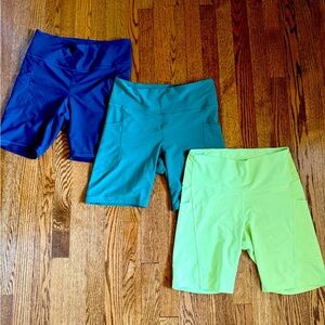Athletic Shorts Trio in Blue, Teal, and Lime